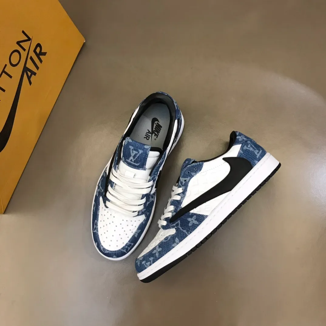 Men's shoes 💰p440 "*OUIS *UITTO* Nike" new original drawer box, co-branded low-top casual sneakers, this sneaker is completely made of denim canvas splicing leather, decorated with Louis Vuitton's iconic monogram and Damierl pattern with natural cowhide piping. The upper of this shoe combines LV’s most classic Monogram and Damier elements, giving it a sense of luxury and recognition! Size: 38-45